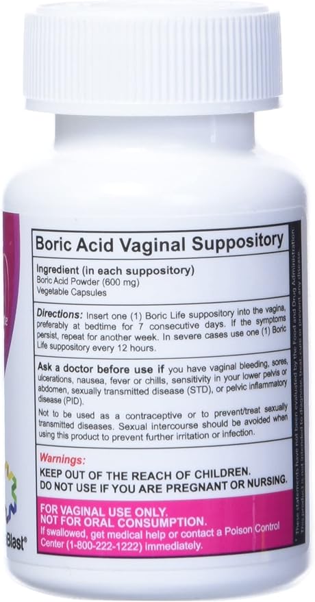 NutraBlast Boric Acid Vaginal Suppositories 100% Pure (30 Count)