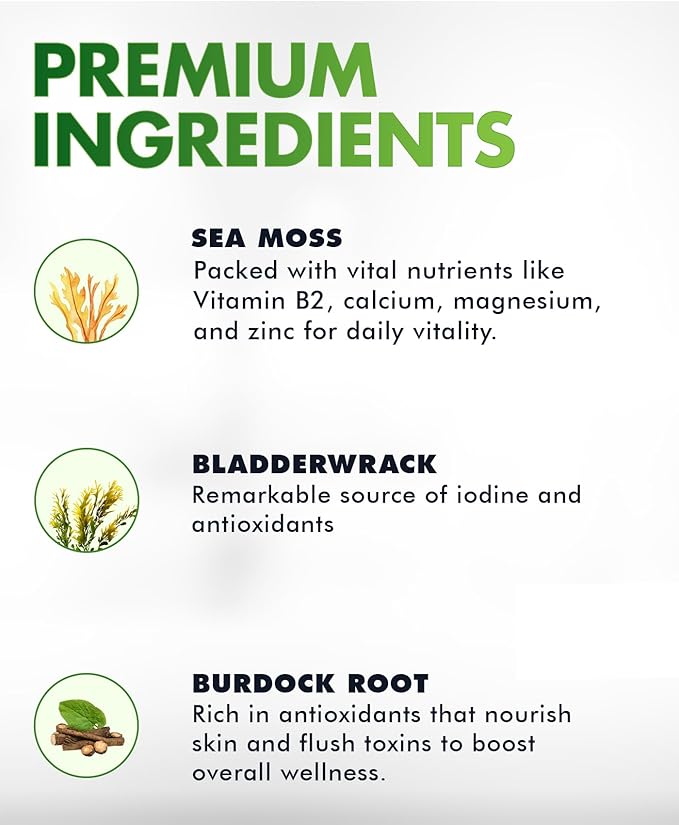 BIO VITALICA Sea Moss Gummies - Irish sea Moss raw Organic, Bladderwrack, Burdock Root. Contains Sea Moss Gel and Powder. Superfoods for Vegan, Keto and Dr Sebi Diet. Immune Boosting (1, Original)