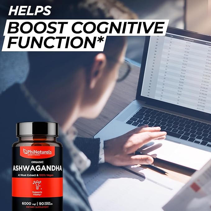 Ashwagandha Root Extract Capsules (Organic) Equivalent 6000 mg 1500 mg 500 mg 90 Count