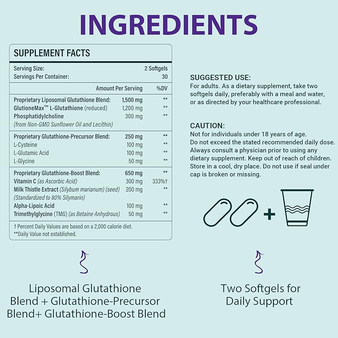 2400 MG Complex Liposomal Glutathione Softgels 1500 MG, 120 Softgels