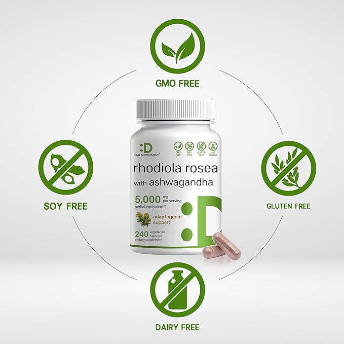 DEAL SUPPLEMENT Rhodiola Rosea with Ashwagandha 5,000mg Per 240 Veggie 10:1 Root