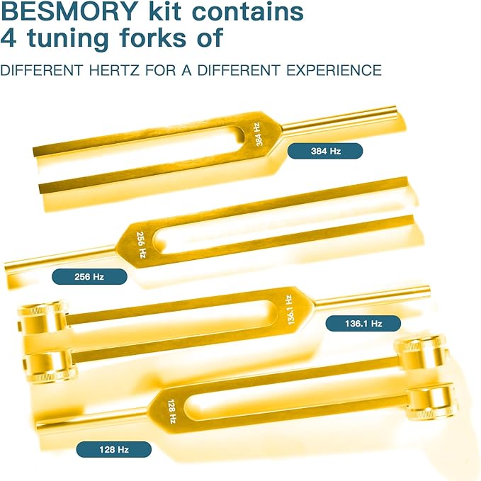 Tuning Forks for Healing Set (128HZ, 136.1HZ, 256HZ, 256HZ, 384HZ), 384HZ), Tuning 4-Piece Set