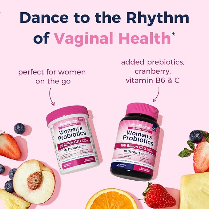 NewRhythm Women's Probiotics, Organic Prebiotics, 70 10 Strains, 30 Vegan