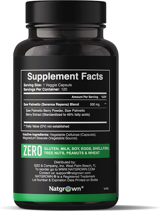 Natgrown Saw Palmetto Prostate Supplement for Men - DHT Blocker for Hair Growth and Decrease Frequent Urination - Vegan Capsules (120 Ct)