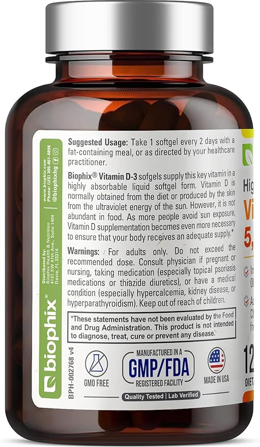 biophix Vitamin D-3 5000 IU 120 Softgels K2 …