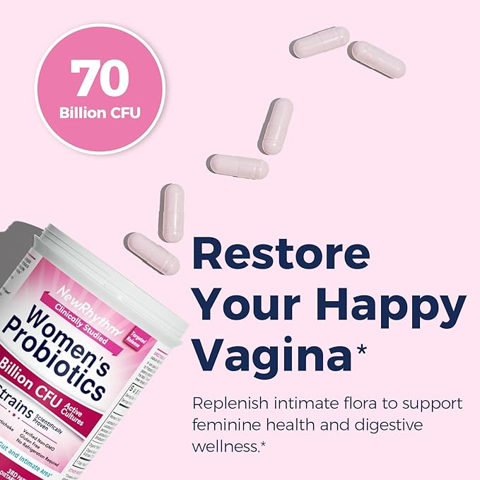 NewRhythm Women's Probiotics, Organic Prebiotics, 70 10 Strains, 30 Vegan