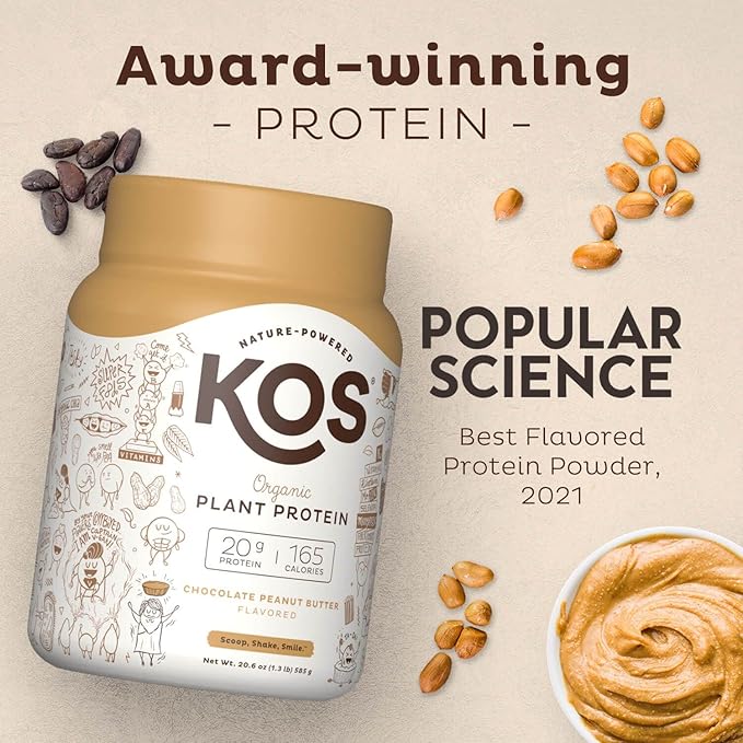 KOS Organic Plant Based Protein Powder, 15 Servings