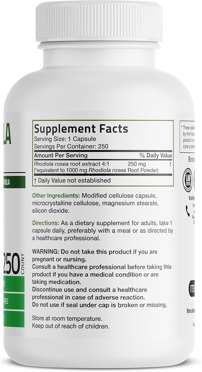 Bronson Rhodiola Rosea Vegetarian Capsules 250 Count
