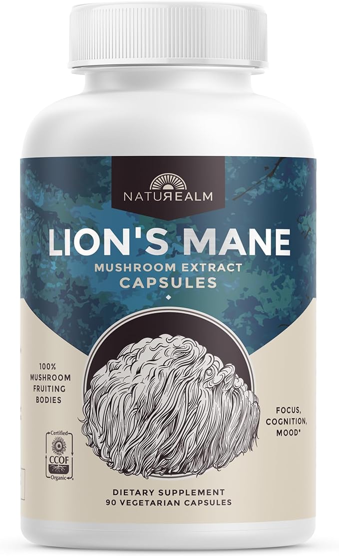 Naturealm - Lion's Mane Capsules - 90 Vegetarian 30-Day Supply