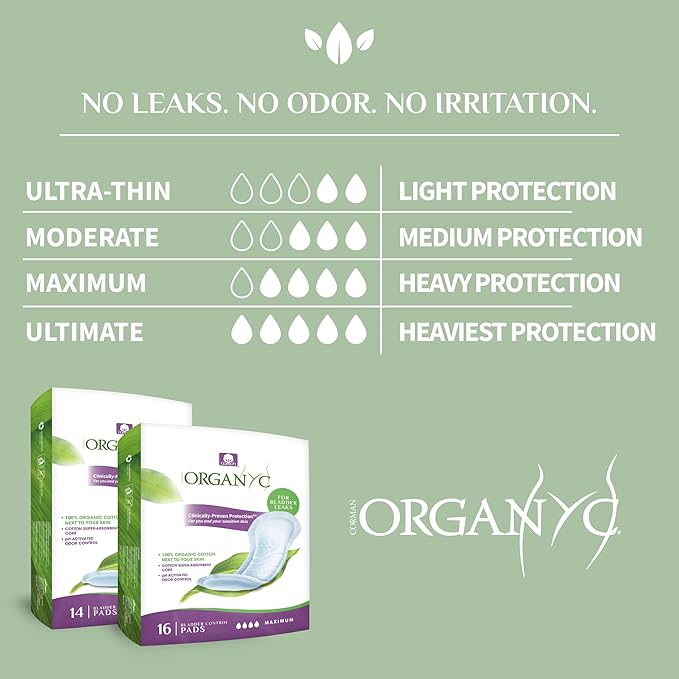 Organyc 100% Organic Cotton Incontinence Pads 16 Count…