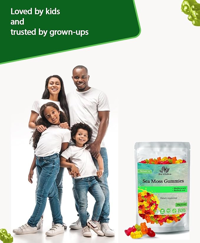 BIO VITALICA Sea Moss Gummies - Irish sea Moss raw Organic, Bladderwrack, Burdock Root. Contains Sea Moss Gel and Powder. Superfoods for Vegan, Keto and Dr Sebi Diet. Immune Boosting (1, Original)