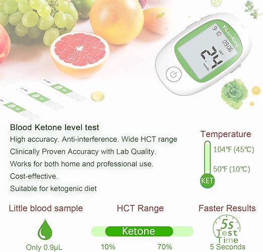 Blood Ketone Meter and 15 Blood 15 Lancets, 5 Second