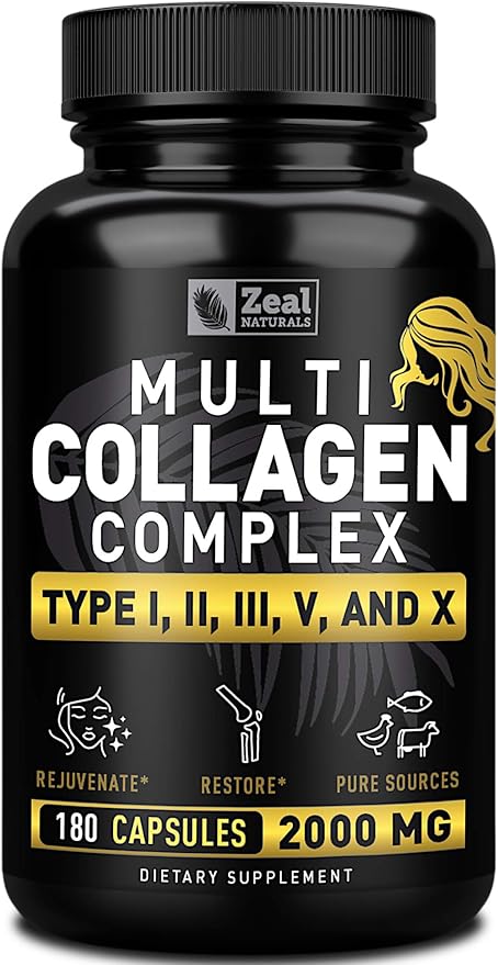 Multi Collagen Peptides Pills (Types Ⅰ,Ⅱ,Ⅲ,Ⅴ,Ⅹ) (180 Capsules)