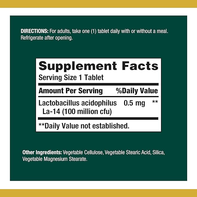 Nature's Bounty Acidophilus Probiotic, Daily Probiotic 01 Pack, 100 Tablets…