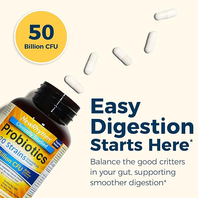 NewRhythm Probiotics 50 Billion CFU 20 120 Veggie 1, Non-GMO,