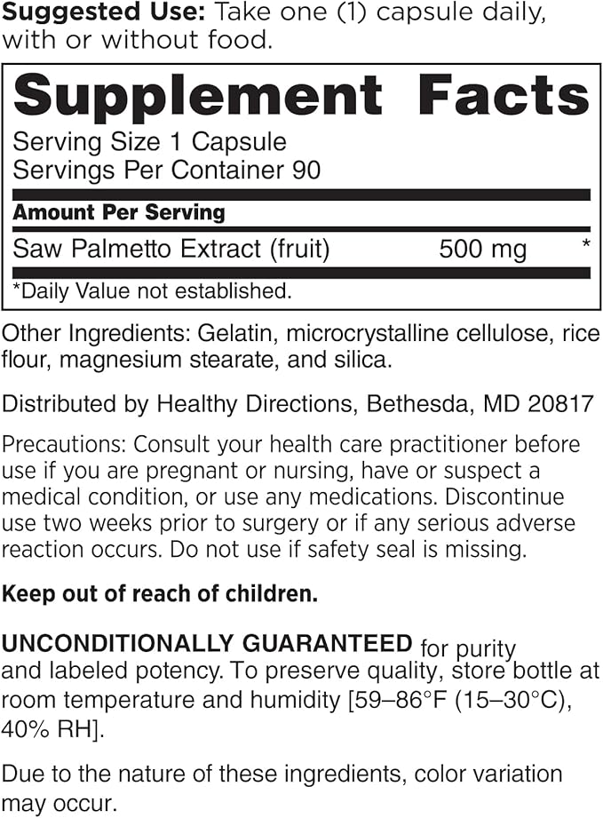 DOCTORS' PREFERRED Saw Palmetto Supplement for Health and Well-Being—500 mg/Serving | 90 Capsules