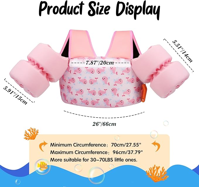 Moko Toddler Swim Vest for Kids, 20-50 lbs/22-66 lbs Clearance Swim Arm Band Cartoon Swimming Wings Pool Float Vests Sleeves Shoulder Straps Arm Floaties for Children Learn to Swim