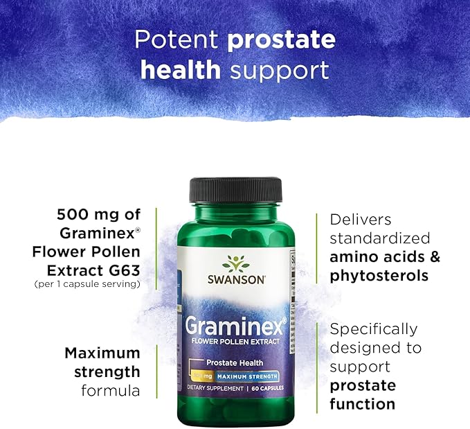 Swanson Maximum Strength Graminex Flower Pollen Extract - Supports Prostate Health, Urinary Tract Function, and Kidney Health - Mens Health Supplement - (60 Capsules, 500mg Each) (4 Pack)