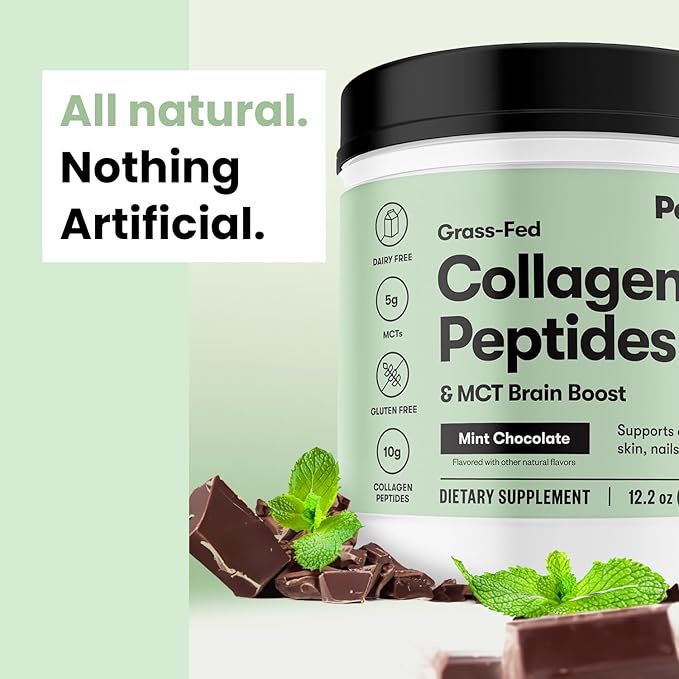 Perfect Keto Collagen Protein Powder with MCT Oil - Grassfed, GF, Multi Supplement, Best for Ketogenic Diets, Use as Keto Creamer, in Coffee and Shakes for Women & Men (Mint Chocolate)