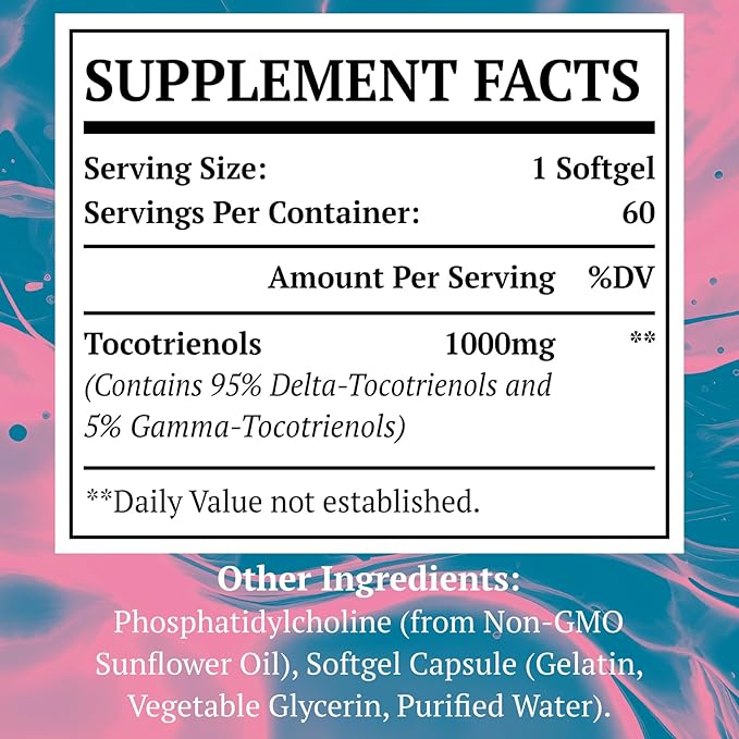 Liposomal Tocotrienols Supplement 1000mg, Vitamin E, 95% Delta-tocotrienols, 5% Gamma-tocotrienols 60 Softgels (2 Bottle)