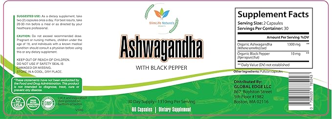 Organic Ashwagandha 1310 mg 60 Organic