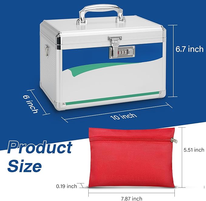 Medicine Lock Box With Combination Lock 10 x 6 x 6.7 Inches