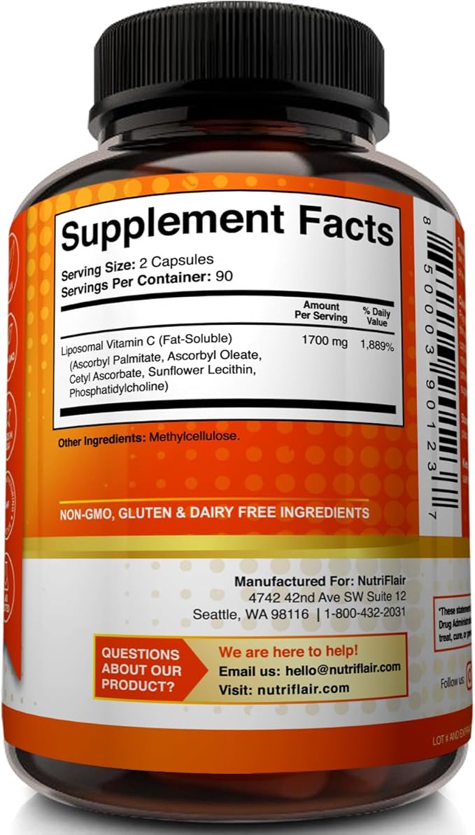 NutriFlair Liposomal Vitamin C 1700mg, 180 Capsules