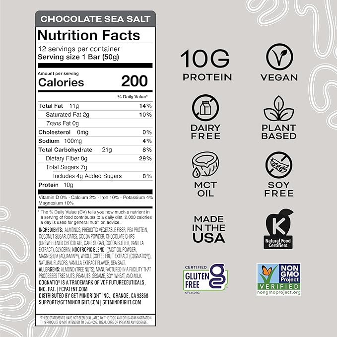 MINDRIGHT Superfood Vegan Protein Bars Salt,12 Pack)