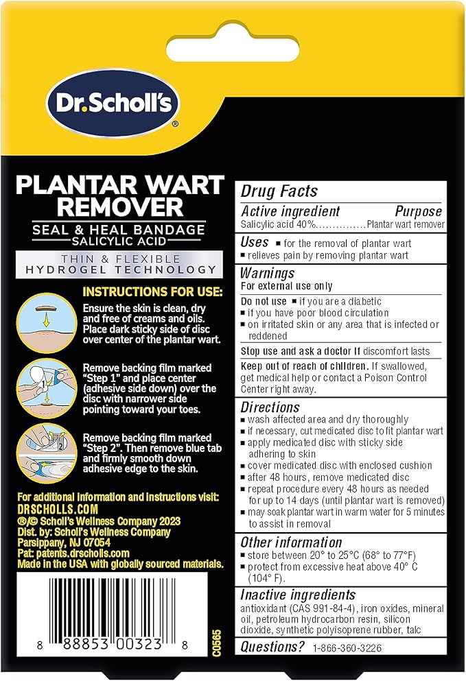 Dr. Scholl's Plantar WART Remover HYDROGEL 12 Discs 10 Cushions, 12 Treatments