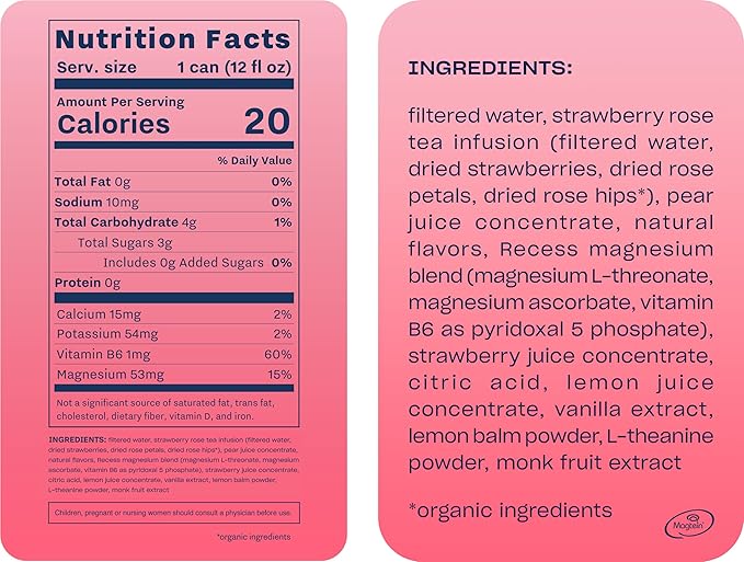Recess Mood Magnesium Supplement Drink Calming 12 Ounce, 12 (Strawberry 12 Pack)