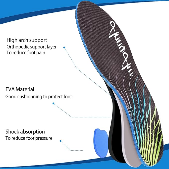 Arch Support Inserts for Plantar Fasciitis 9-9.5 | 11-11.5, Black)