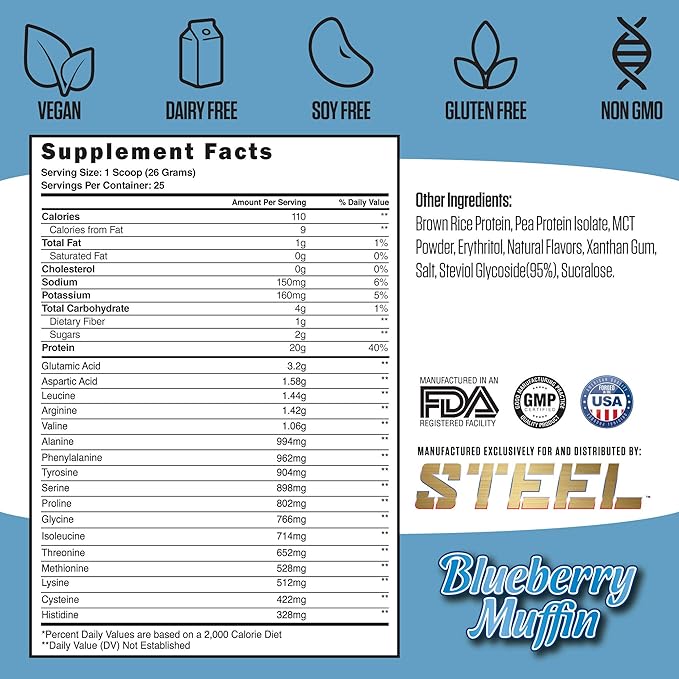 Steel Supplements Veg-PRO Vegan Protein Powder, (25 Servings, 1.65lbs)