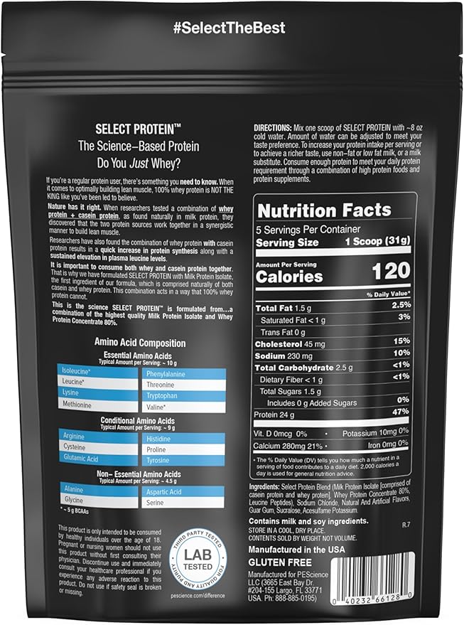 PEScience Select Low Carb Protein Powder, Gourmet Vanilla, 5 Serving, Keto Friendly and Gluten Free