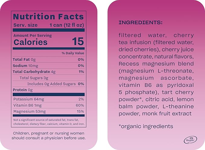 Recess Mood Magnesium Supplement Drink Calming 12 Ounce, 12 (Black 12 Pack)