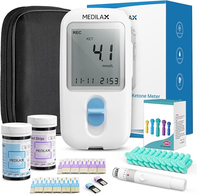 Medilax Ketone Monitor and Glucose Meter Kit 10 Ketone 10 Glucose
