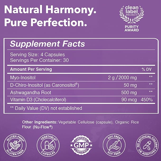 Intimate Rose Myo-Inositol & D-Chiro Inositol Blend - 40:1 Blend Ratio - Women's Daily Wellness Support - Vitamin D & Ashwagandha, 3 Bottles