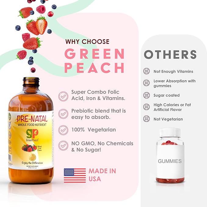 Organic liquid Prenatal Vitamins for Women - Prenatal Iron & Folate, Pre Natal Multivitamin for Women, Women's Prenatal Multivitamin, Vegan Prenatals Halal Kosher Friendly Prenatal Vitamin, 32 Serving