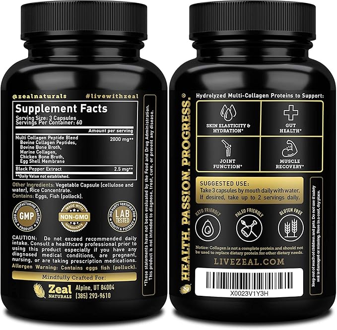 Multi Collagen Peptides Pills (Types Ⅰ,Ⅱ,Ⅲ,Ⅴ,Ⅹ) (180 Capsules)