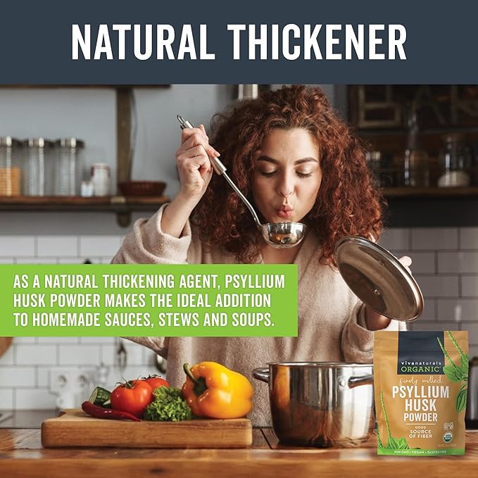 Viva Naturals Organic Psyllium Husk Powder, 10 oz - Finely Ground, Unflavored Plant Based Superfood - Good Source of Fiber for Gluten-Free Baking, Juices & Smoothies - Certified Vegan, Keto and Paleo