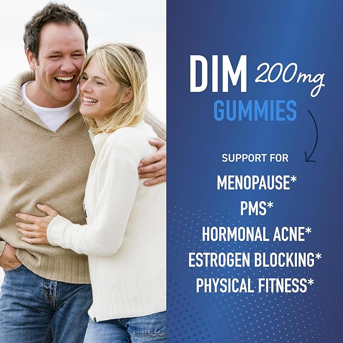 DIM Gummies | 200mg | Hormone Balance Gummies for PMS, Menopause, Hormonal Acne & More | Estrogen Balance & Detox for Women and Men | With 50mg Beet Root for Antioxidant Support | Gluten-Free | 60ct.