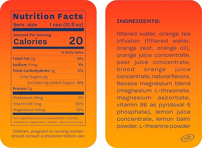 Recess Mood Magnesium Supplement Drink Calming 12 Ounce, 12 (Blood 12 Pack)