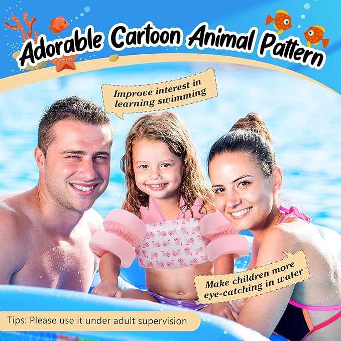 Moko Toddler Swim Vest for Kids, 20-50 lbs/22-66 lbs Clearance Swim Arm Band Cartoon Swimming Wings Pool Float Vests Sleeves Shoulder Straps Arm Floaties for Children Learn to Swim