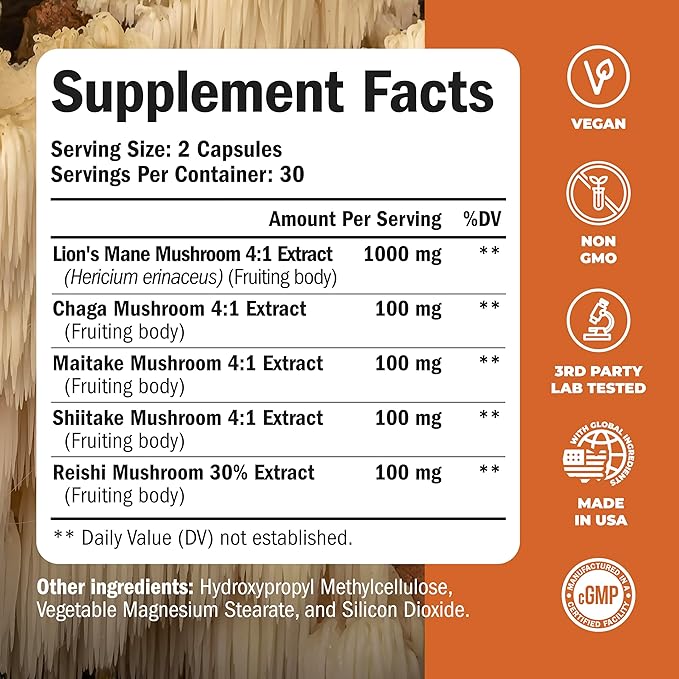 Lions Mane Supplement Capsules 60 High