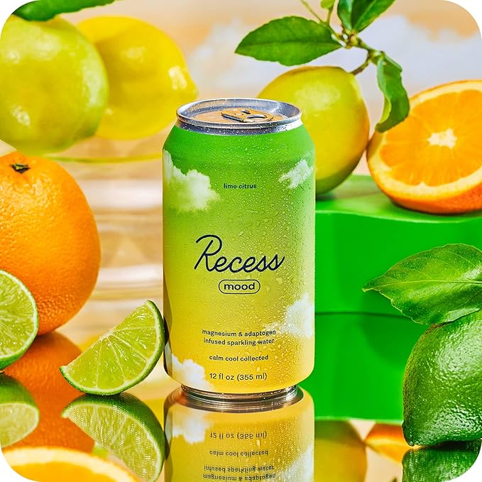 Recess Mood Magnesium Supplement Drink Calming 12 Ounce, 12 (Lime 12 Pack)