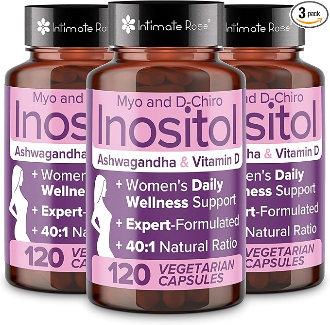 Intimate Rose Myo-Inositol & D-Chiro Inositol Blend - 40:1 Blend Ratio - Women's Daily Wellness Support - Vitamin D & Ashwagandha, 3 Bottles