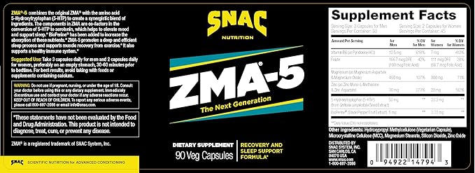 SNAC ZMA-5 Sleep Aid Supplement, Promote 5-HTP, Post 180 Count (2 Pack)