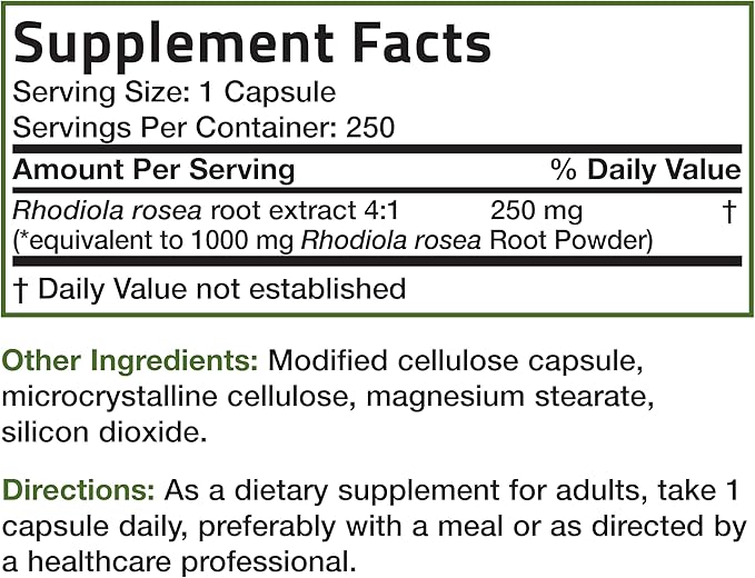 Bronson Rhodiola Rosea Vegetarian Capsules 250 Count
