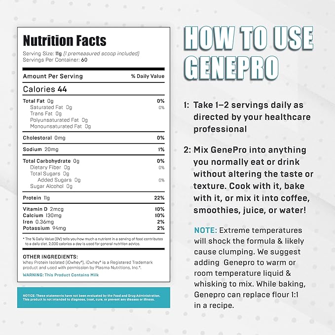 Genepro Unflavored Protein Powder (3rd Generation, 60 Servings)