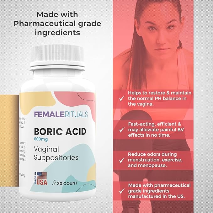 Boric Acid Suppositories for Women 600mg 60 Pack
