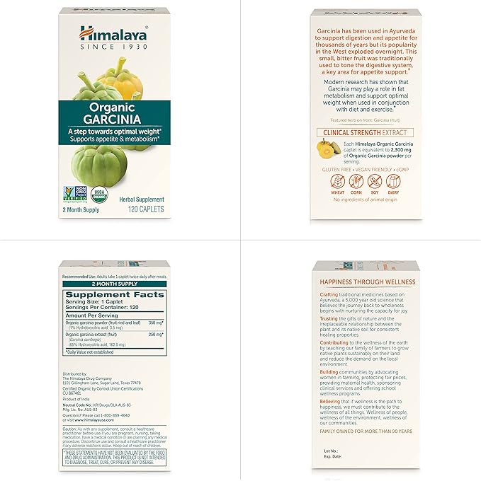 Himalaya Organic Garcinia Cambogia for Weight 600 mg, 120 Caplets, 2 Month